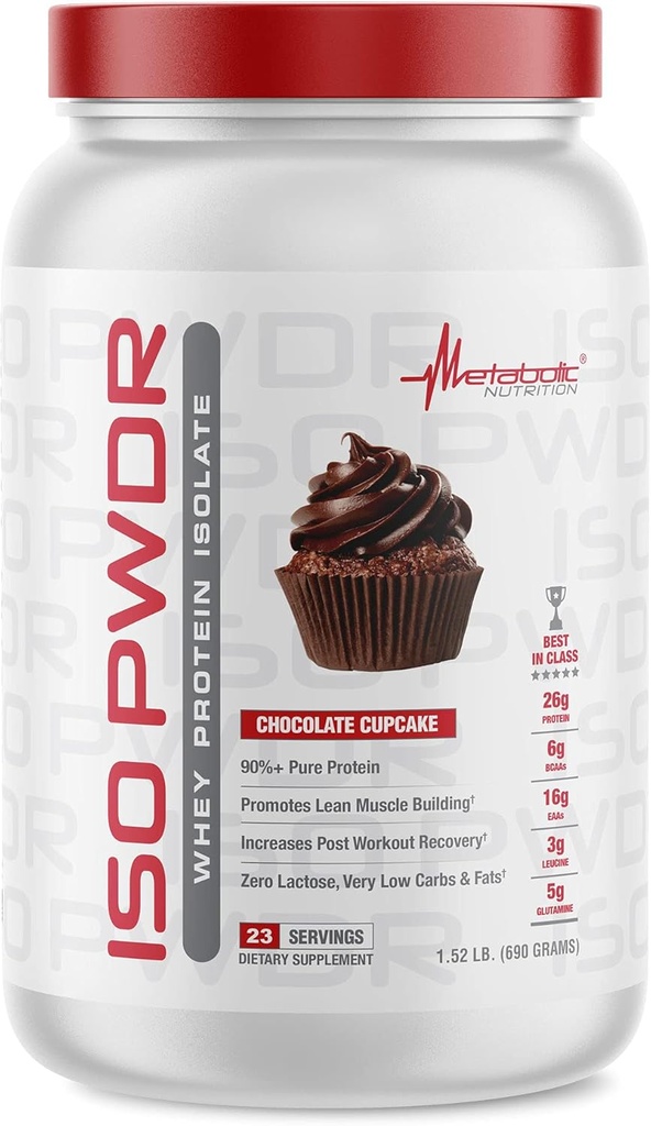 Metabolisk ernæring Whey Protein Isolere ISO PWDR Chokolade Cupcake, 1.54lb, 23 Servering, 26g Protein, Fast Digesting, Zero Carbs, Lækker Arme, Meget lave Carbs & Fedt, Zero Lactose