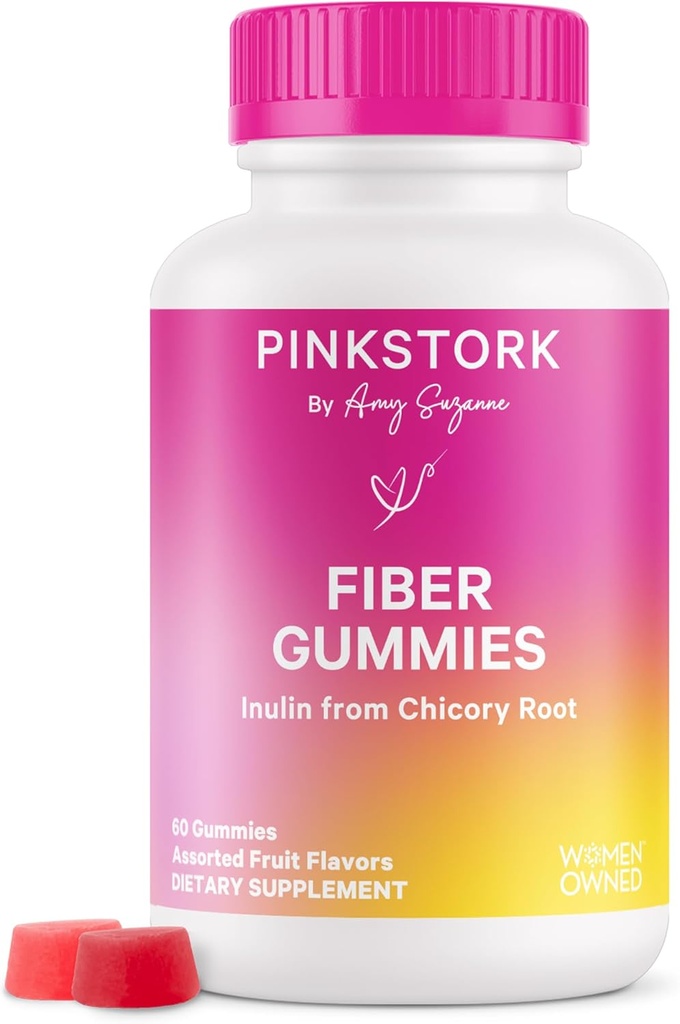 Pink Stork Prenatal Fiber Gummies for Women - 3g Prebiotic Inulin fra Chicory Root - Naturlig Graviditet & Postpartum Afføring Blødningsmidler til Forstoppelse & fordøjelse Sundhed - 60 Vegansk Fiber Chews