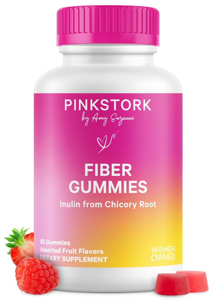 Pink Stork Prenatal Fiber Gummies for Women - 3g Prebiotic Inulin fra Chicory Root - Naturlig Graviditet & Postpartum Afføring Blødningsmidler til Forstoppelse & fordøjelse Sundhed - 60 Vegansk Fiber Chews