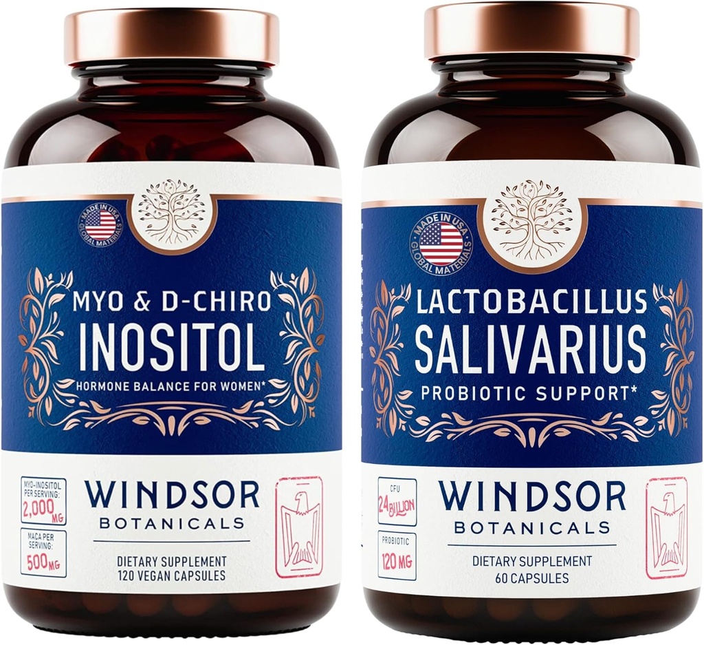 WINDSOR BOTANICALS Myo & D- Chiro Inositol og Lactobacillus Salivarius Probiotic kvindelige sundhedsstøtte bundle