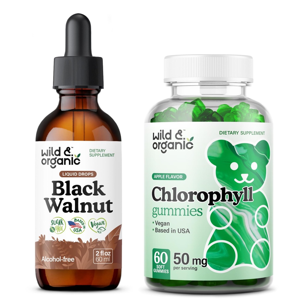 Wild & Organic Black Walnut Tinktur 2 fl oz & Chlorophyll Gummies 60 Greve