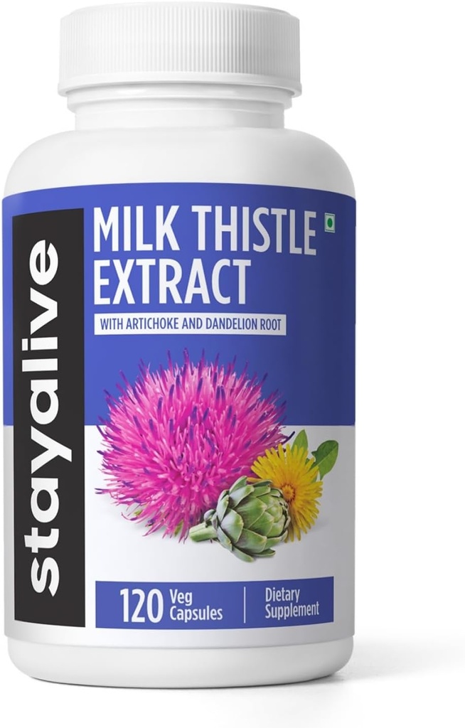 Stay ALIVE Milk Thistle Supplement med Mælkebøtte Root og Artichoke Extract, 80% Silymarin Complex, 120 piller, 100% Pure Artichoke Leaf Extract Powder, Non- GMO & Gluten- Free Herbal Capsules