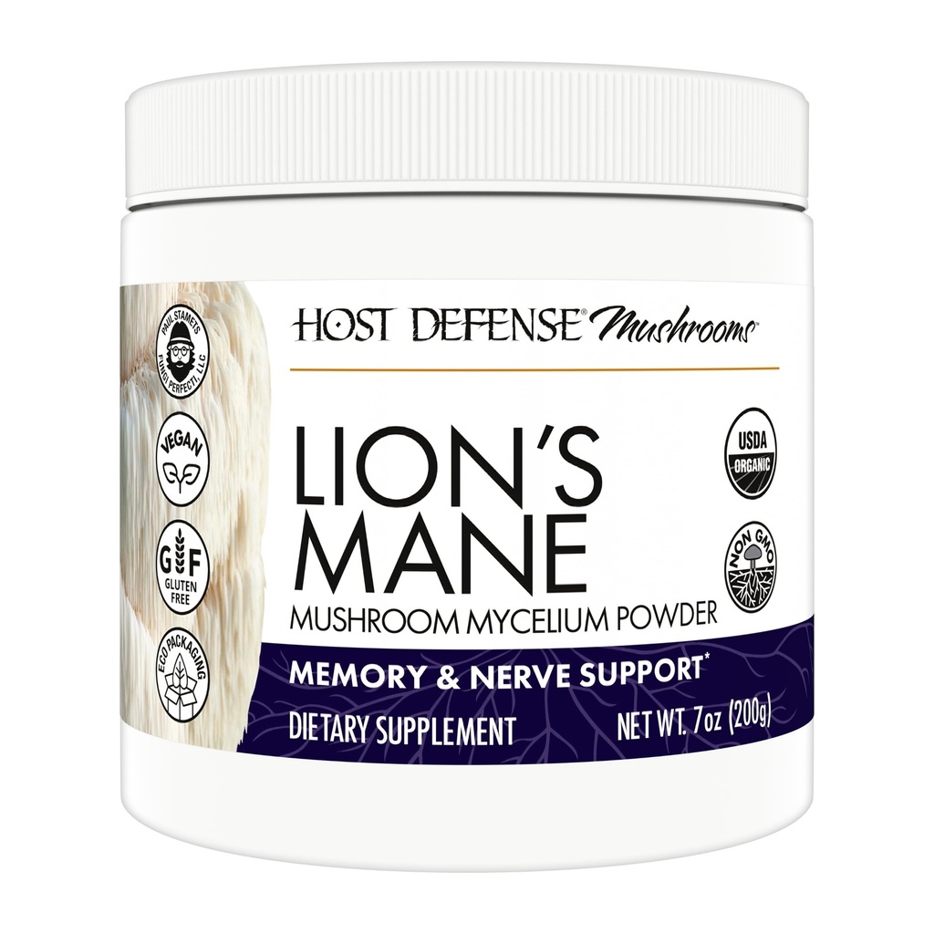 Host Defense Lion's Mane Powder - Brain Health Support Supplement - Mushroom Supplement to Support Focus & Memory Function - Immune & Nervous System Support Supplement - 7 oz (133 Servings)*