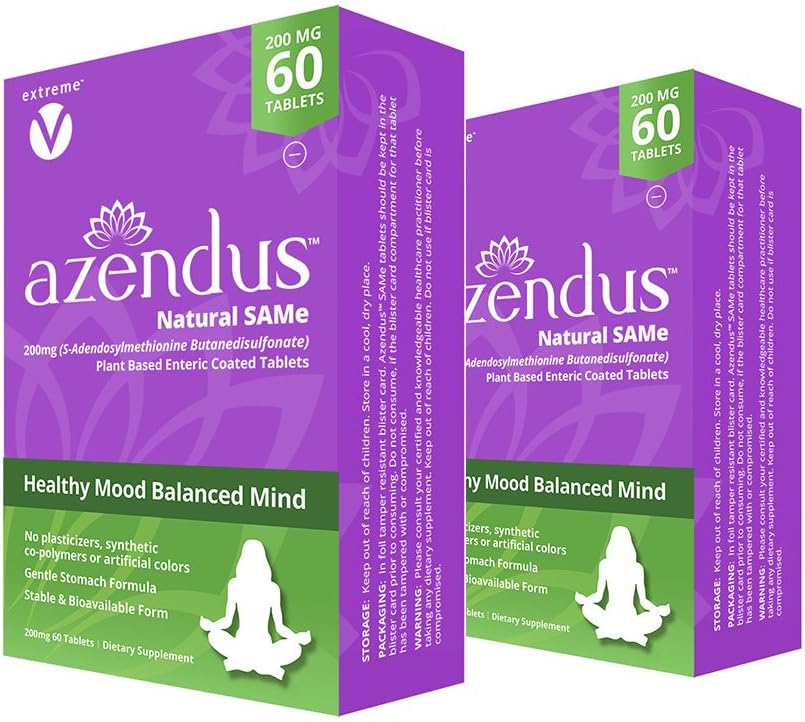 Azendus Mood 200mg af S- Adendosylmethionin Butandisulfonat (samme) (2 æsker - 120 enteroovertrukne tabletter) Vegan, Gluten Free, Soy Free