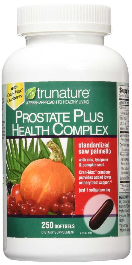 Trunature Saw Palmetto Prostate Health Complex med zink, Lycopene og Pumpkin Seed, 250 Softgels