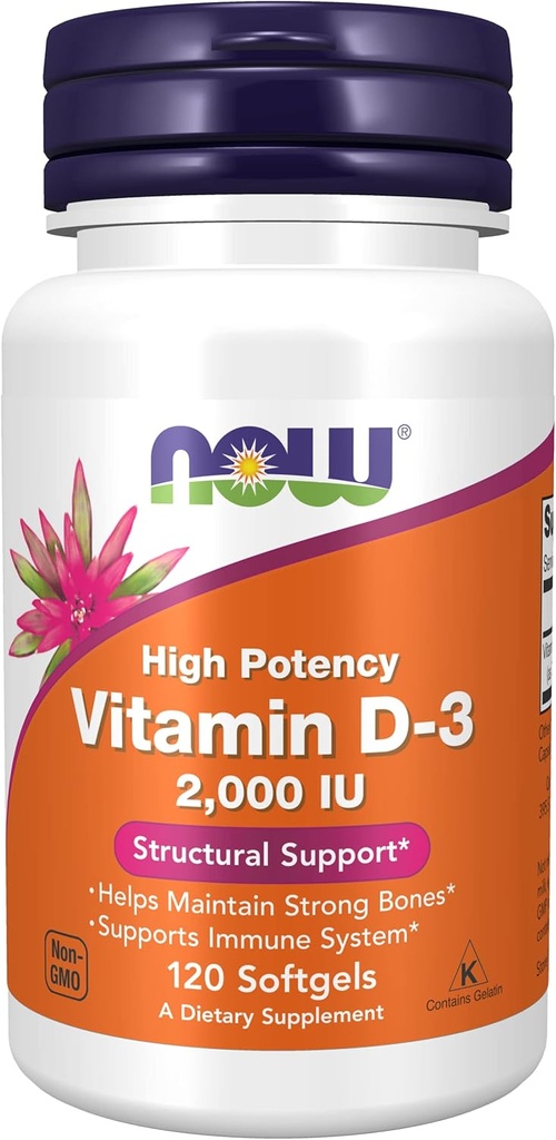 Foods Now Foods Vitamin D-3, 50 mcg (2000 IE), 120 Softgels, 3 Pack
