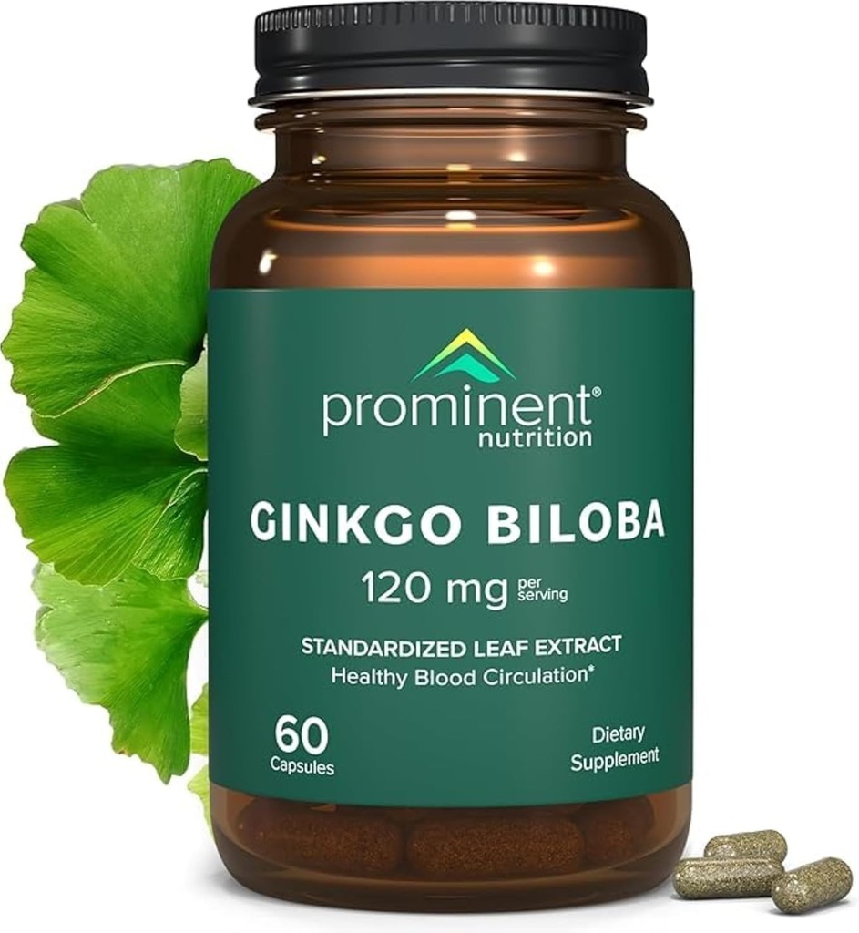 Fremtrædende Nutrition Ginkgo Biloba 120mg - Ginkgo Biloba Leaf Extract, Urtetilskud til at hjælpe med at understøtte hukommelse & focus-Vegan, non-GMO, gluten- fri, soy- fri, 60 dages forsyning - 1 pakke