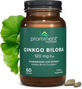 Fremtrædende Nutrition Ginkgo Biloba 120mg - Ginkgo Biloba Leaf Extract, Urtetilskud til at hjælpe med at understøtte hukommelse & focus-Vegan, non-GMO, gluten- fri, soy- fri, 60 dages forsyning - 1 pakke