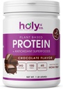Holy & Co. Plant Based Protein Blend Shake, Gluten Free Chocolate Flavored, Kosher, for mænd og kvinder, 2 Millioner Probiotika, Monk Fruit Sugar- 16 oz (1 LB)