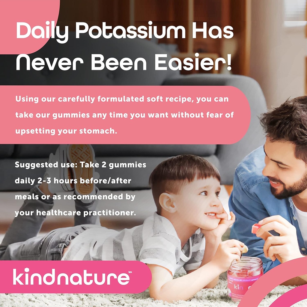 KINDNATUR Kalium & Magnesium Gummier til voksne & Børn - Kalium Supplement 500mg & 1000mg Magnesium Citrat & 400mg Magnesium Glycinat Tyggegummi