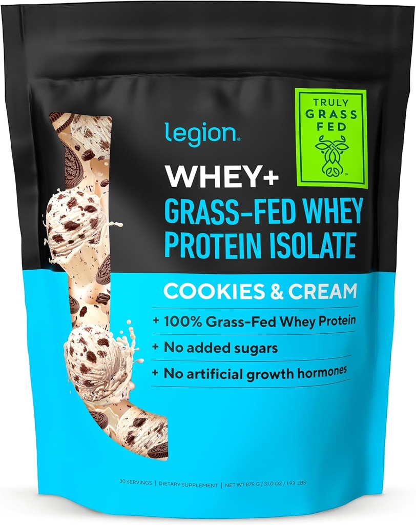 LEGION Whey + Protein Whey Isolate from Grass Fed Cows - Whey Protein Isolate Powder Low Calorie, Non- GMO, Sugar Free, Lactose and Gluten Free, All Natural Protein Powder for Men & Women, 30 Servere