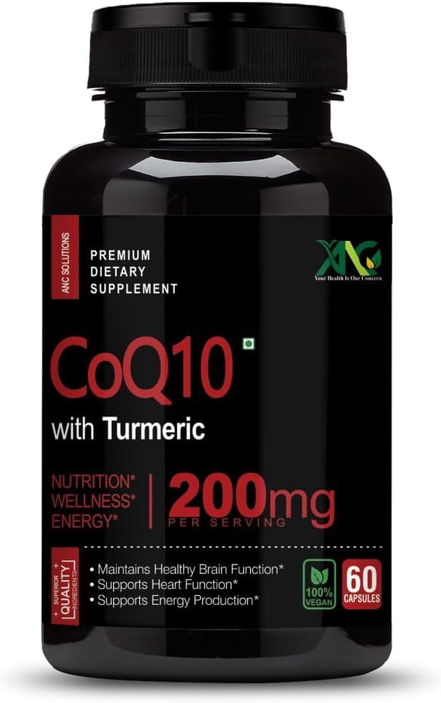 Generisk Viva High Absorption CoQ10 med gurkemeje - Antioxidant Nutritional Supplements, Heart Health & Sund Hjerne Funktion - Ubiquinol til Mitokondriel Sundhed - 200mg 60 Kapsler