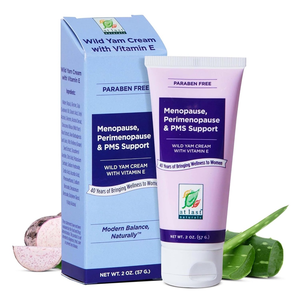 På sidste Naturals Wild Yam Cream Hormone Balance for kvinder overgangsalder PMS Relief med E-vitamin hjælper Glat tørre hud reducere varme blinker og fremmer velvære (2 oz 1 pakker)