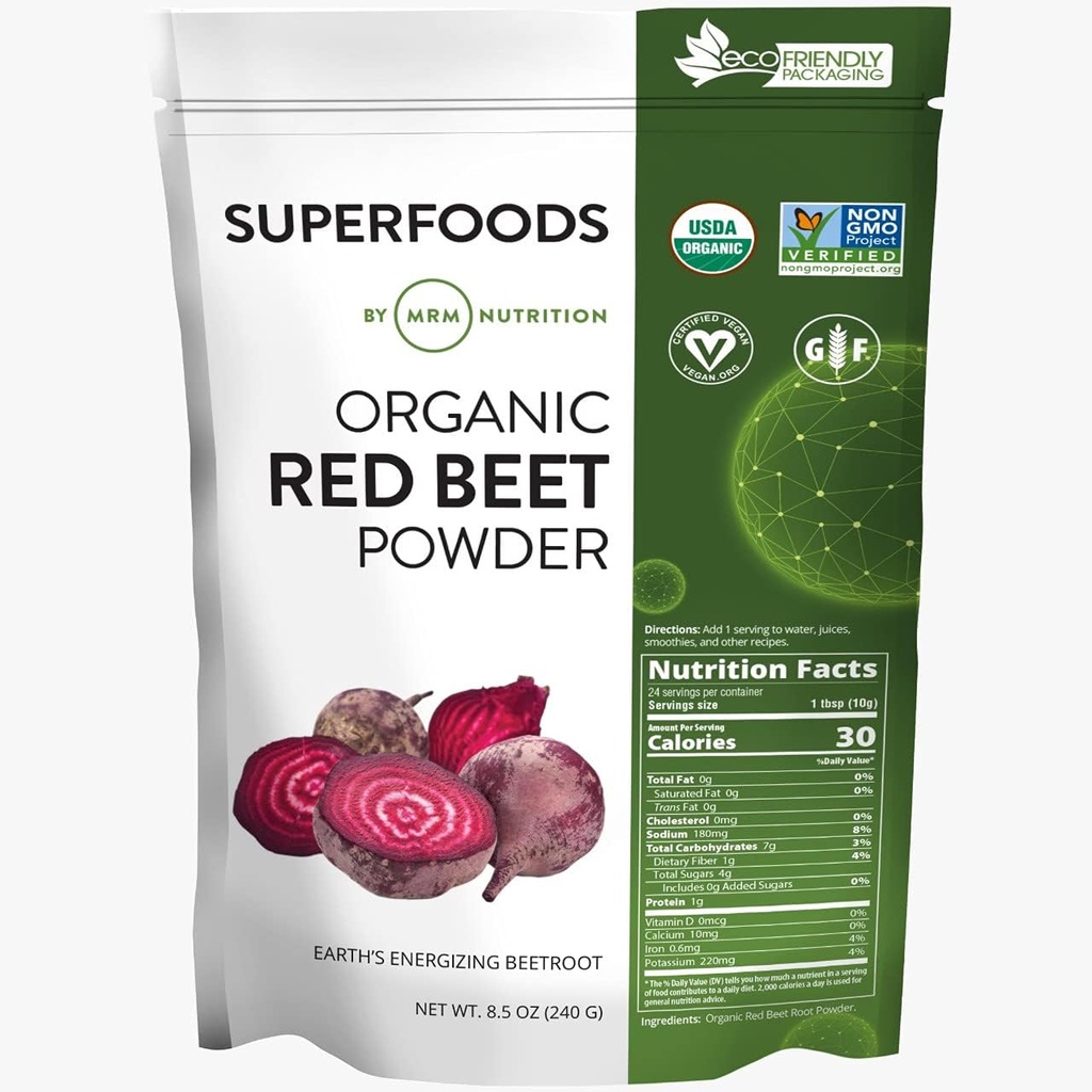 MRM Nutrition Organic Red Beet Powder Б124; Superfoods.124; Energy Б124; Cardiovaskulær Health Б124; Nutrient Dense Б124; Gluten- Free + Vegan Б124; 24 Tjenester