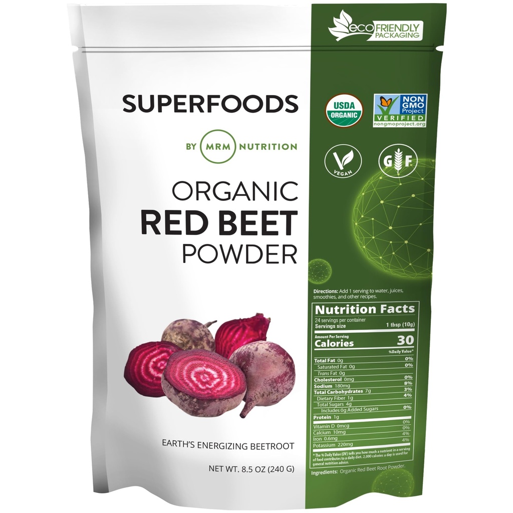 MRM Nutrition Organic Red Beet Powder Б124; Superfoods.124; Energy Б124; Cardiovaskulær Health Б124; Nutrient Dense Б124; Gluten- Free + Vegan Б124; 24 Tjenester