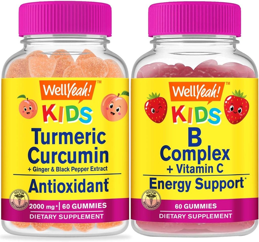 WellYeah Gurkemeje Kids + B Complex Kids, Gummies Bundle - Great Tasting, Vitamin Supplement, Gluten Free, GMO fri, Chewable Gummy