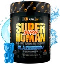 ALFA LION Superhuman Burn - 2 i 1 Metabolisme Booster Pre Workout og termogene Fat Burner til mænd - Appetite Suppressant og vægttab supplement (21 Servere, Blue Gummy Bear Flavor)