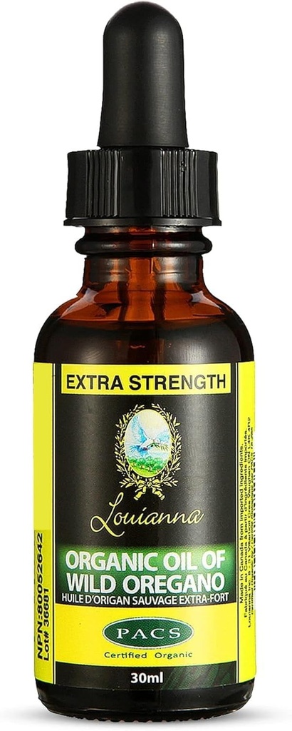 Louianna - Organic Wild Oregano Oil, Pure Oil of Oregano Drops, med 80 Procent Carvacrol, til oral eller topisk brug, 30 ml
