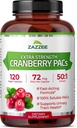 Zazzee Cranberry PAC, 72 mg PAC per kapsel, 2X Styrke, 100% Opløselig, 120 Vegan Kapsler, 50: 1 Uddrag, 18. 200 mg Styrke, Fast- Action- Action- Active, Effektiv Urinary Tract Support, Made in USA