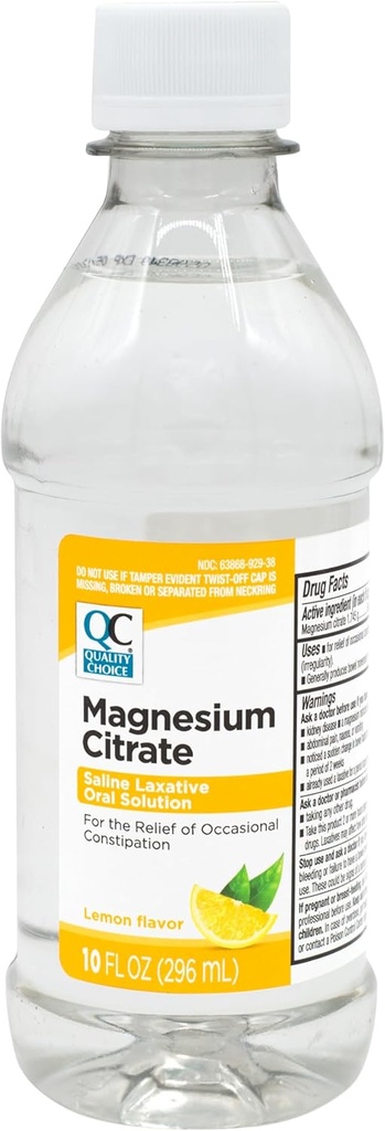 Quality Choice Magnesium Citrate Oral Solution, 10oz - Lemon Flavored Saline Laxative, Supplement for lejlighedsvis Obstipation Relief, Mag Citrate er en blid og effektiv Laxative for regelmæssighed
