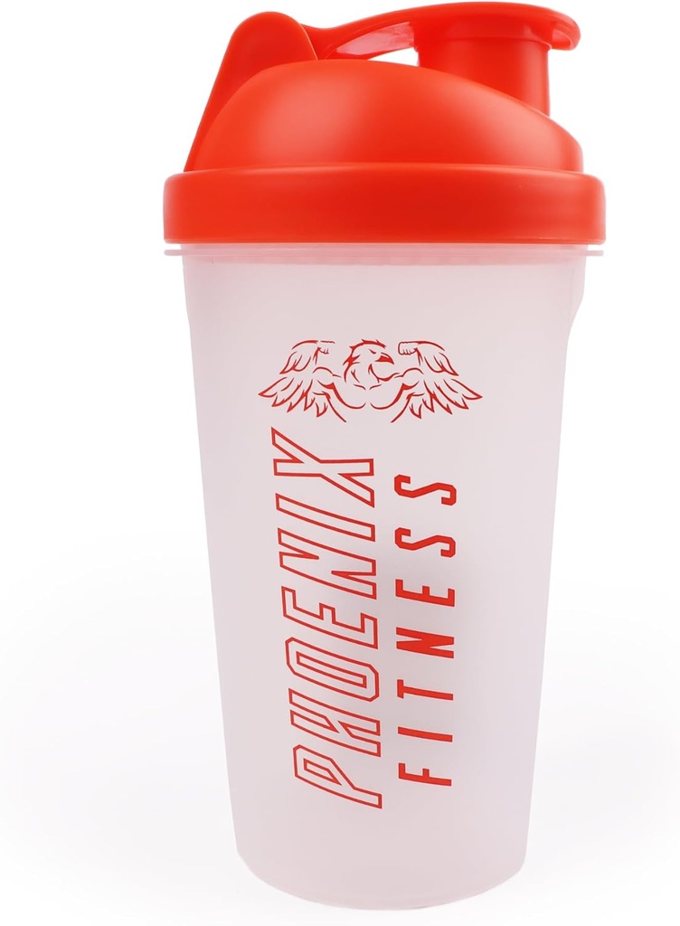 Phoenix Fitness Protein Shaker Flaske - 500ml Bladsikker Flaske med skrue Top Lid og Mesh Grid - Opvaskemaskine Sikker BPA gratis Sport & Gym Flaske - Orange
