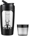 Elektrisk transportabel Protein Shaker Flaske til glatte blends Note 124; w / GRATIS PROTEIN POWDER CUP CUP 124; Premium Flaske Lavet af Tritan - BPA Gratis # 124; 650 ml # 124; Genopladelig # 124; for GYM & Sports Entuast. (Sort)