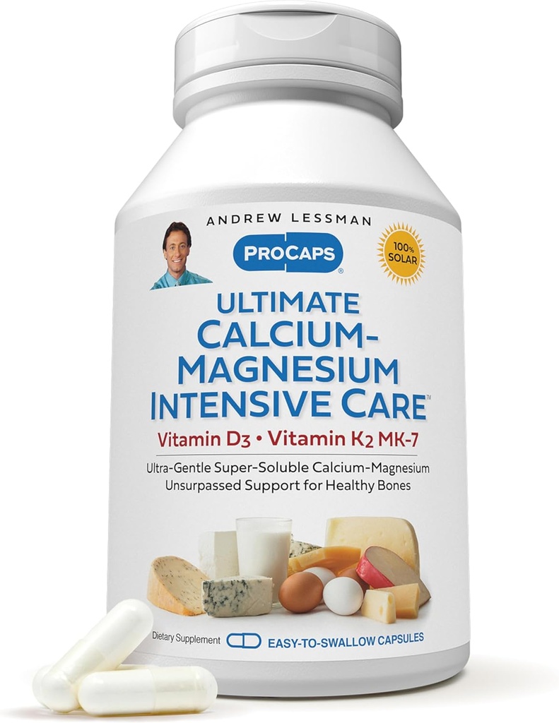 ANDREW LESSMAN Ultimate Calcium- Magnesium Intensive Care med vitamin D3 & K2 MK7- 120 mcg - 360 kapsler - Ben og Skeleton Health Essentials. Rolig, let at sluge, Super Opløselig. Ingen tilsætningsstoffer