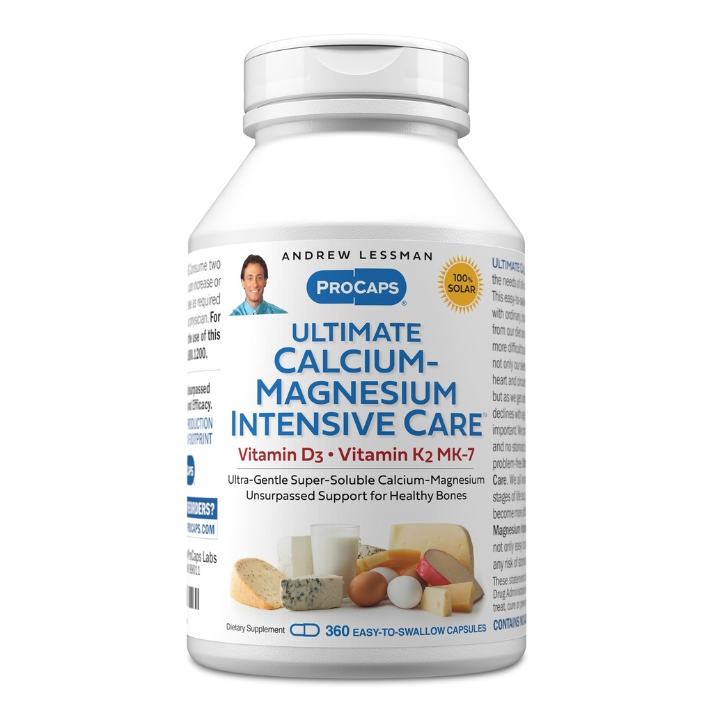 ANDREW LESSMAN Ultimate Calcium- Magnesium Intensive Care med vitamin D3 & K2 MK7- 120 mcg - 360 kapsler - Ben og Skeleton Health Essentials. Rolig, let at sluge, Super Opløselig. Ingen tilsætningsstoffer