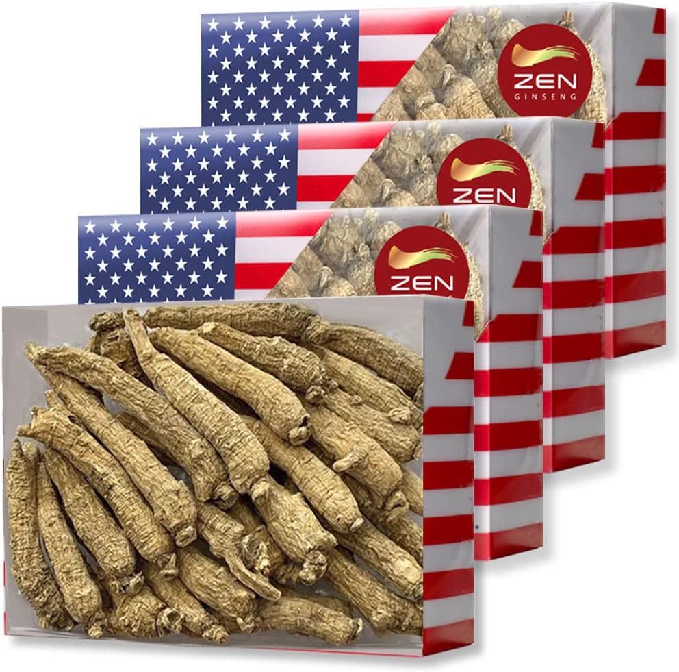 4 Æsker af håndplukkede amerikanske Ginseng Root- Small Hale (4oz / Box) Boosts Body Immunity, Energy & Stamina for Man & Women (16 Oz. (pakke med 4))