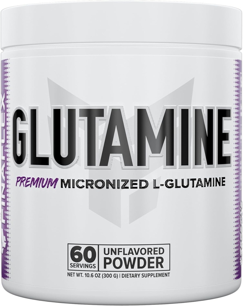 FINAFLEX Pure GLUTAMIN, Unflavored Powder - 10.6 oz - Reducerer muskelfordeling & støtter Nitrogen Nitrogen Niveauer - 100% Pure L- Glutamin - 60 Serveringer