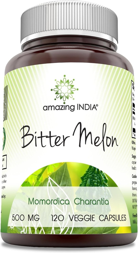 Amazing India Bitter Melon 500 mg 120 Veggie Kapsler Supplement 124; Non- GROMLE 124; Gluten Free