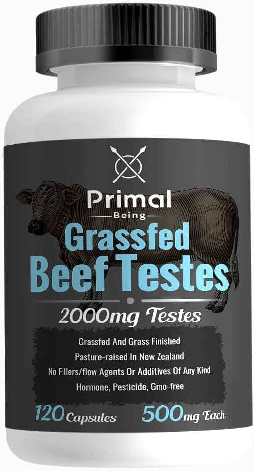 Primal Being Grassfed Oksekød Tester Kapsler - Næringsstof- Dense Oksekød orgel supplement for mænd, New Zealand Sourced, 120 Kapsler