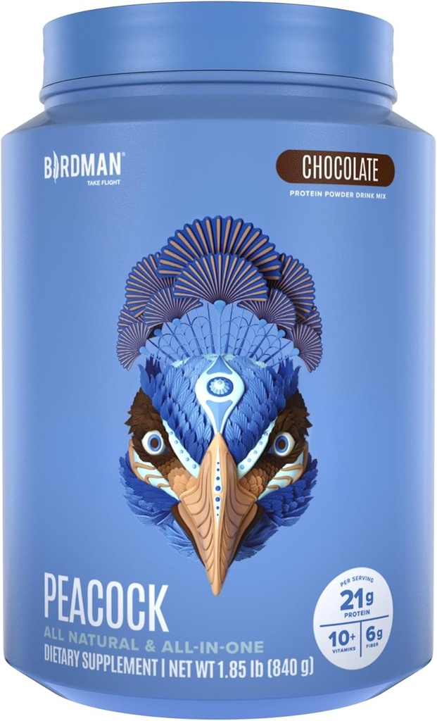 BIRDMAN Peacock Vegan Protein Powder Name 124; Komplet Plant baseret Meal Erstatning Rystes med Magnesium, D-vitamin, MCT Oil Beeg 124; Alle i et tillæg til mænd og kvinder