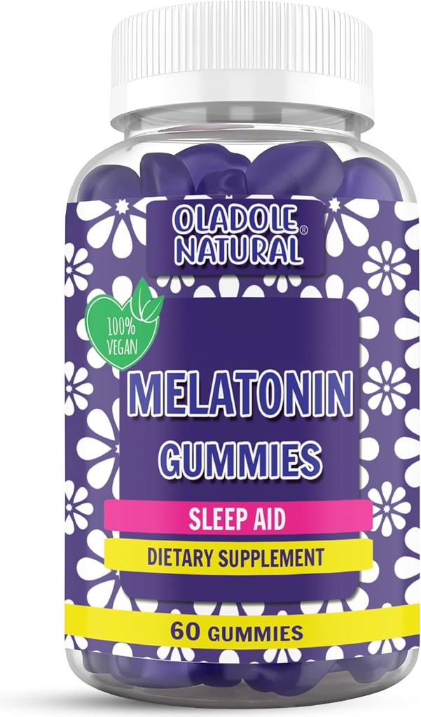 Oladole Natural Sleep Complex 86mg Extra Strength Melatonin, L- Theanin, Passiflora, 5- HTP, Ghana Seed Extractions 124; Sleep Support fremmer afspænding og falder hurtigere - 60 Gummies, Grape Flavor