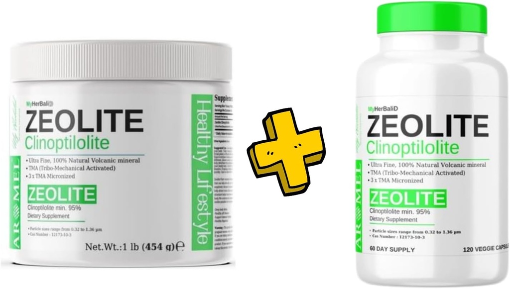 Zeolit Powder Dex124; 1 Pund + Zeolit Powder 120 Kapsler