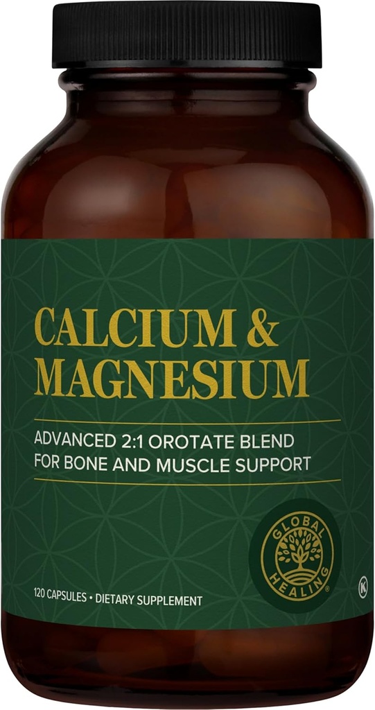 Global Healing Calcium og Magnesium Orotation - Knoglestyrke supplement til kvinder og mænd - Hjælper støtte stærke tænder og hjerte-kar-sundhed for normal muskelfunktion - 120 kapsler