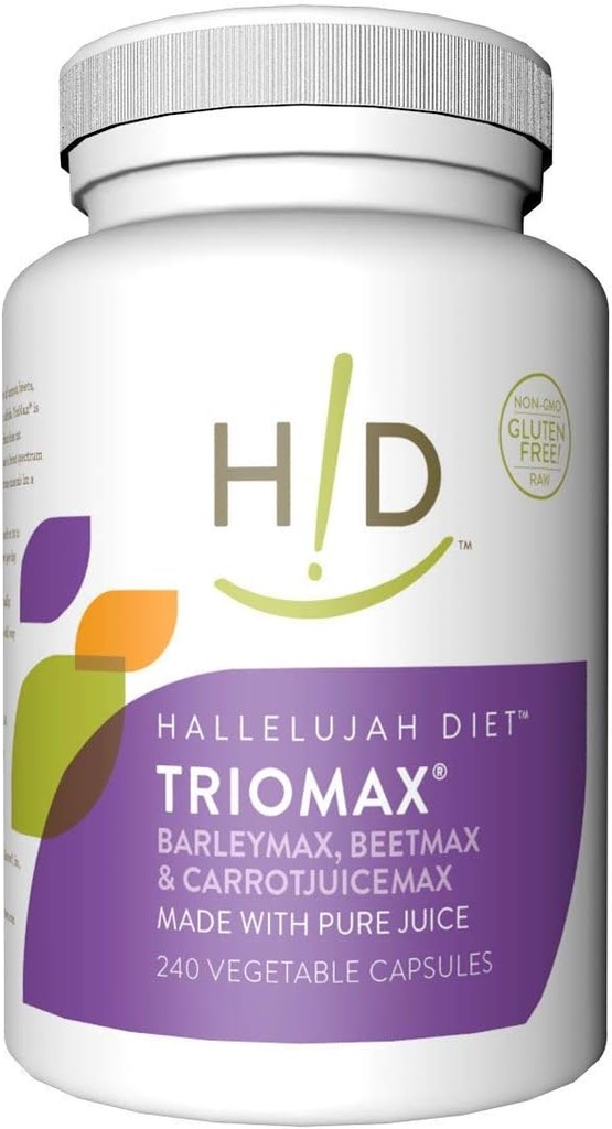 Hallelujah Diet TrioMax - Broad- Spectrum Vitamin & Antioxidant Blend Supplement, Food- Based, Gluten- Free, Vegan, 30- Day Supply, 240 Kapsler