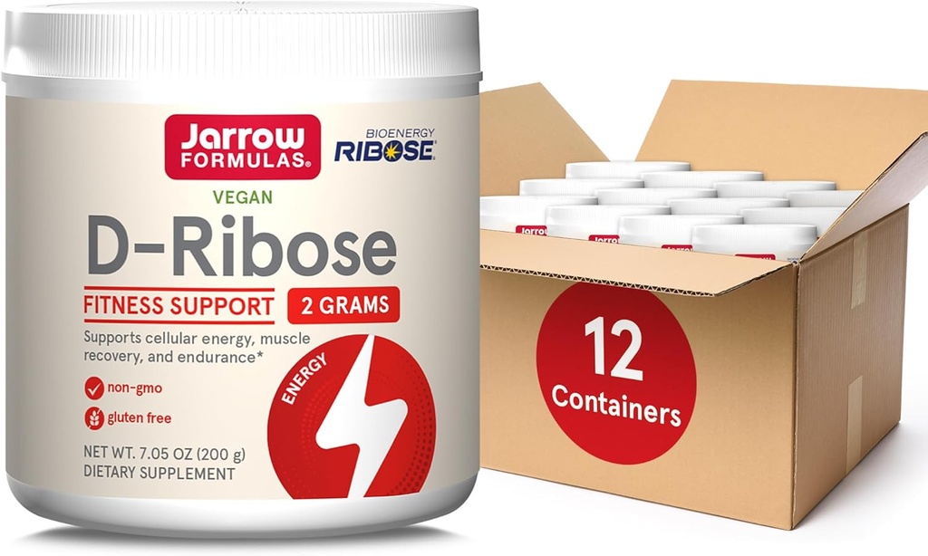 Jarrow Formulas D- Ribose Powder - 200g - Kosttilskud Understøtter Muscle Recovery, Energi & Endurance - 100% Pure - Vegan - Non- GMO - Ca. 90 Servering, Pack af 12