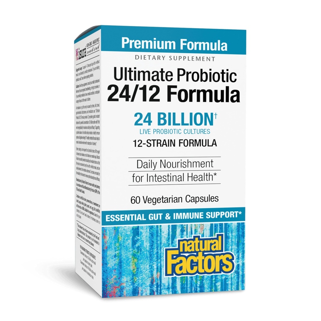 Naturlige faktorer Ultimate Probiotic 24 / 12 Formel - fordøjelsessygdomme Support med Probiotika - Immunitet & Gut Health Support Supplement - 60 vegetariske kapsler (60 Servere)