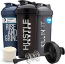 GOMOYO [3- Pack] 28- Ounce Shaker Flaske med Action- Rod Mixer # 124; Protein Shaker Flaske med bevægelige Quotes # 124; Shakers for Protein Shakes er BPA Gratis og Opvaskemaskine Safe # 124; Sølv, Blå, & Sort