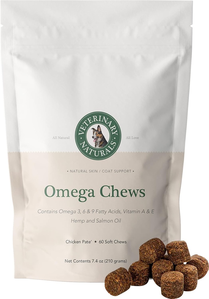 Veterinary Naturals Hamp Oil & Salmon Oil Chews for Dogs - Support HIPS & Joint - Bedste kilde til Omega 3 - Fish Oil for Hundens Shiny Coat & Itch Free Skin - 60 Soft Chew Dog Joint Supplements