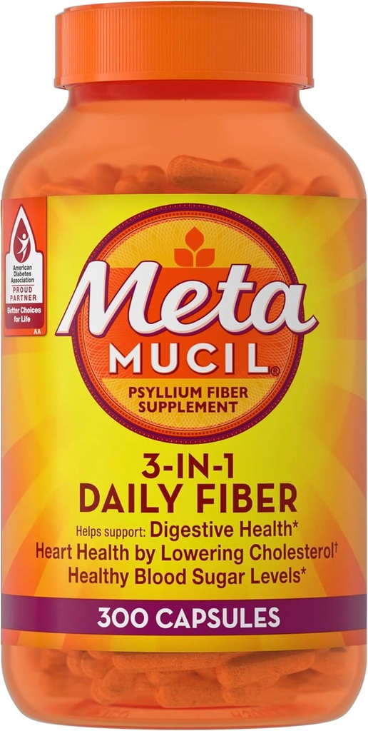 Metamucil, Psyllium Husk Kapsler, 300 Kapsler, 3- in-1 Fiber Supplement, Daily Psyllium Husk Fiber Kapsler Hjælp Støtte fordøjelsessygdomme ved at fremme regelmæssighed *, Hjælp Supplement Daily Fiber Indtag