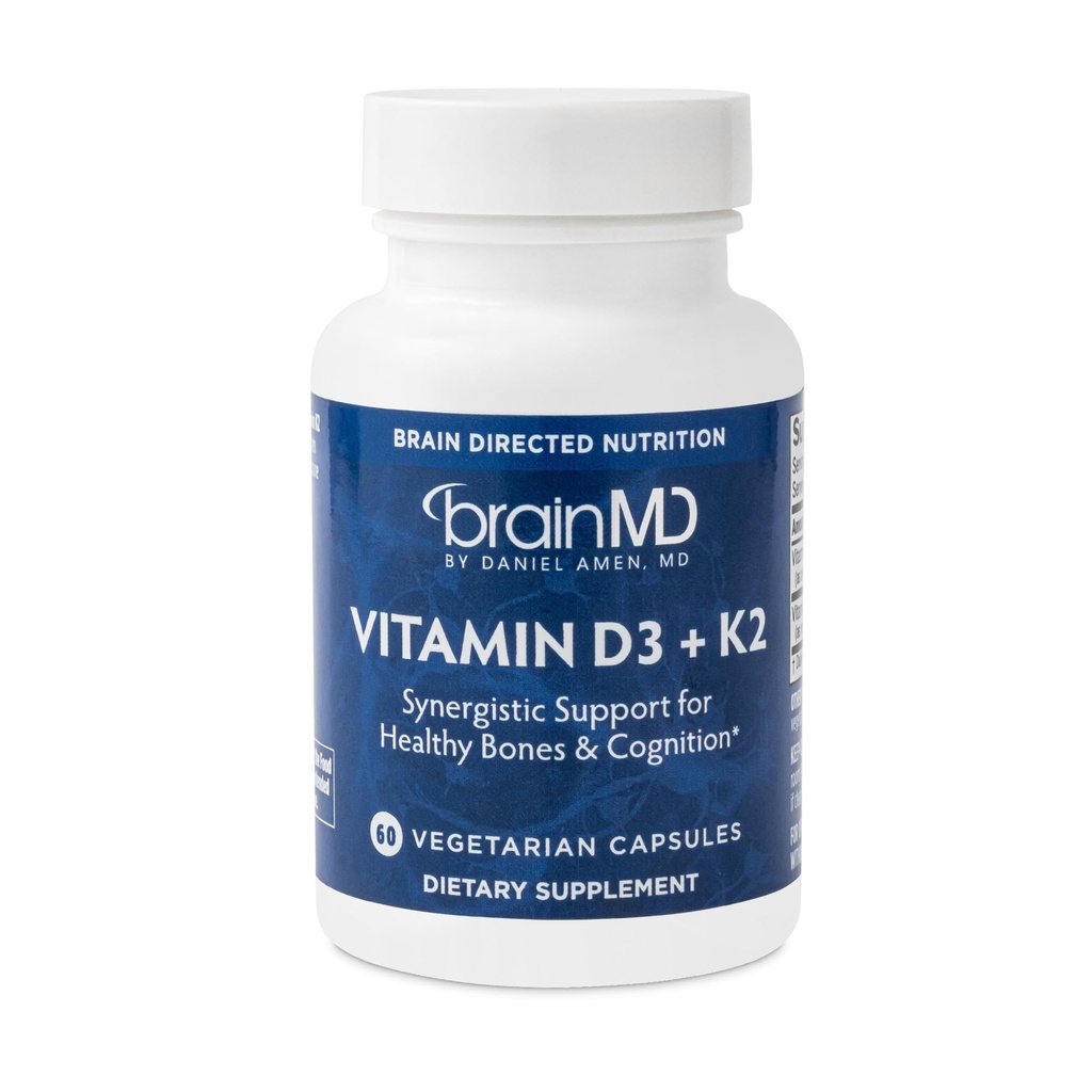 BRAINMD-vitamin D3 + K2- 60 kapsler - Synergistisk støtte til sunde knogler & kognition - Gluten Free - 60 Servere