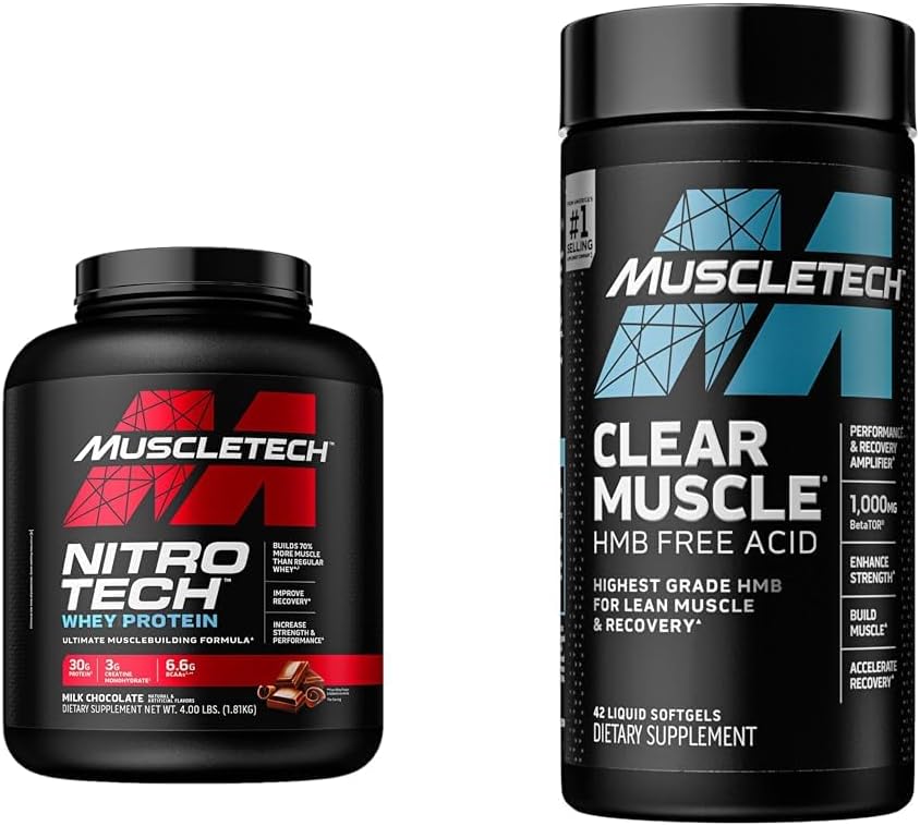 Muscletech Whey Protein Powder Nitro- Tech Whey Protein Isolate & Peptider & Clear Muscle Post Workout Recovery