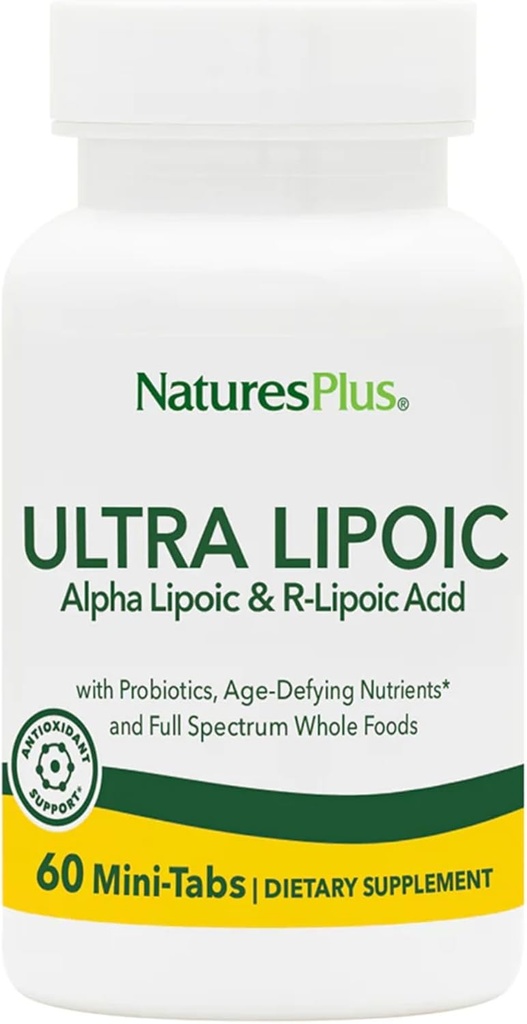 Natures Plus Ultra Lipoic - 60 Bi- Layered Mini- Tabs - Understøtter gratis radical forsvar med probiotika, næringsstoffer & hele fødevarer koncentrat - Gluten Free - 30 Servere