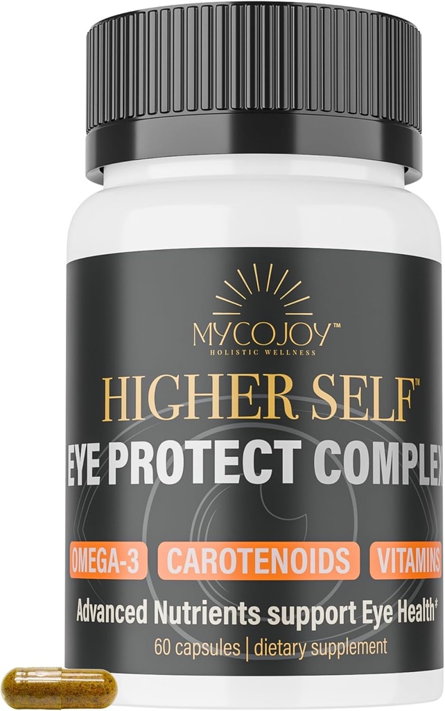 Højere SELF ™ Eye Protect Complex Blue Light Defense Advanced Daily Vision Support med Lions Mane, Omega-3, Lutein, Zeaxanthin, Bilberry Extract og Eyebright Medical 124; 60 kapsler