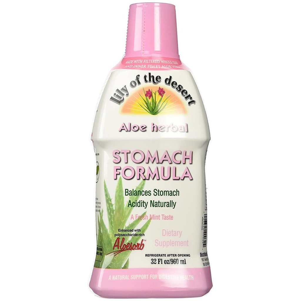 Lily af Desert Maveformel, Organic Aloe Vera Juice med Slippery Elm, Kamille, Pebermynte, og Ginger til Gut Sundhed, Acid Reflux, Heartburn Relief, 32 Oz