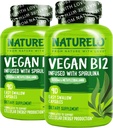 NATURELO Vegan B12 - Methyl B12 med Organic Spirulina - Højpotens Vitamin B12 1000 mcg methylcobalamin - Understøtter sund mad, energi, hjerte og øje sundhed - 90 kapsler (pakke med 2)