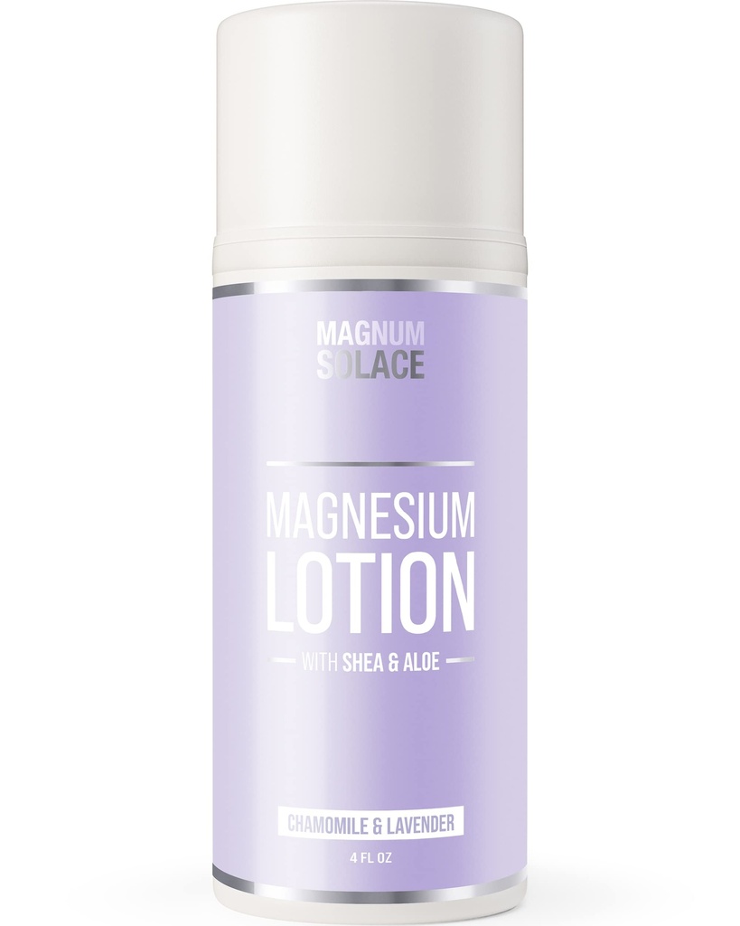 Magnum Solace Magnesium Lotion - Super koncentreret - Lavet med Aloe og Shea - For ben kramper, Sore Muscles & Joints, Foryngelse - Sikker for børn, Lavet i USA (Kamille & Lavendel)