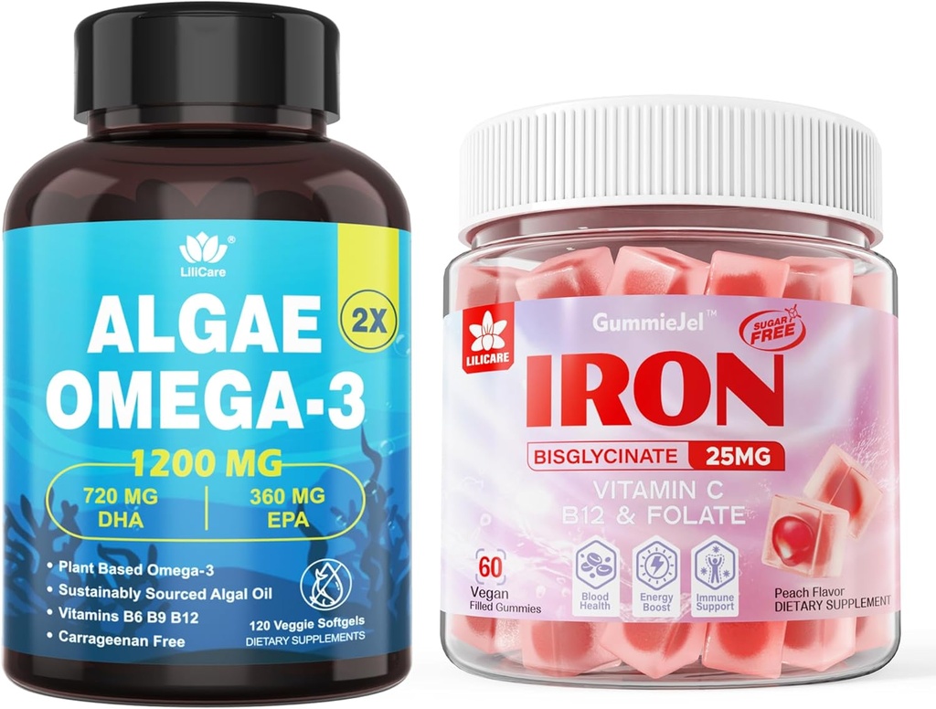 Vegansk jerngummier og plantbaserede alger Omega 3 1200mg tillæg